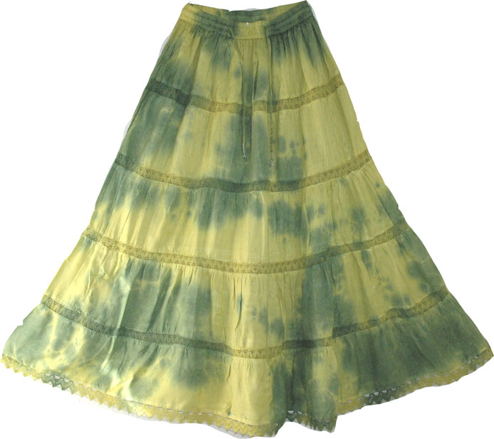Boho Chic Tie Dye Long Skirt Green
