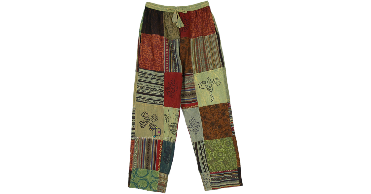 Yosemite Patchwork Hippie Straight Pants | Green | Split