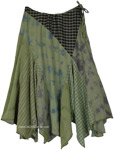 Green Tie Dye Checkered Pattern Skirt with Side Zipper  [3045]