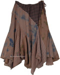 Brown Tie Dye Checkered Pattern Skirt with Side Zipper  [3046]