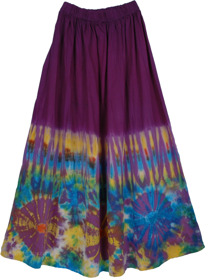 Wine Berry Tie Dye Chic Long Skirts