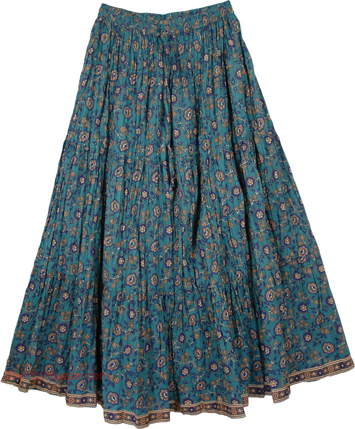 Paradise Blue Cotton Print Long Skirt