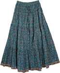 Paradise Blue Cotton Print Long Skirt