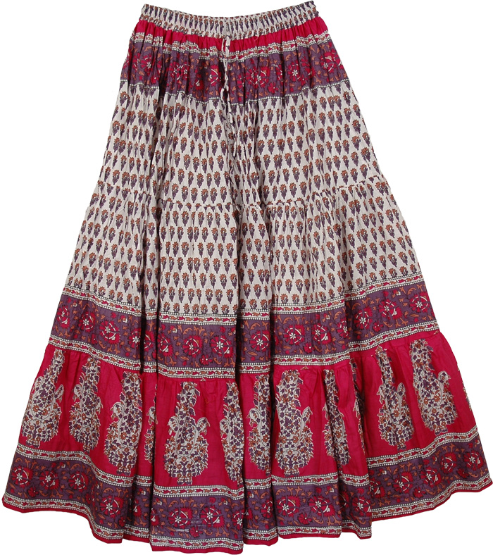 Pink Lady Cotton Long Boho Skirt