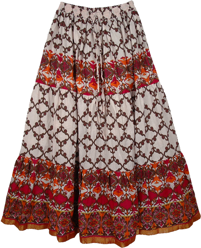 Carmine Bright Cotton Long Skirt