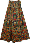 Multicolor Blue Ethnic Long Wrap Skirt