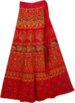 Monza Red Ethnic Long Wrap Skirt