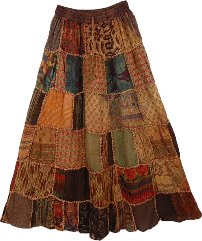 Sale:$19.99 Paarl Panel Boho Skirt | Clearance | Brown | patchwork ...