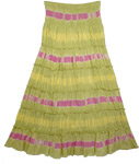 Green Tie Dye Tiered Long Skirt with Smocked Waist [3188]