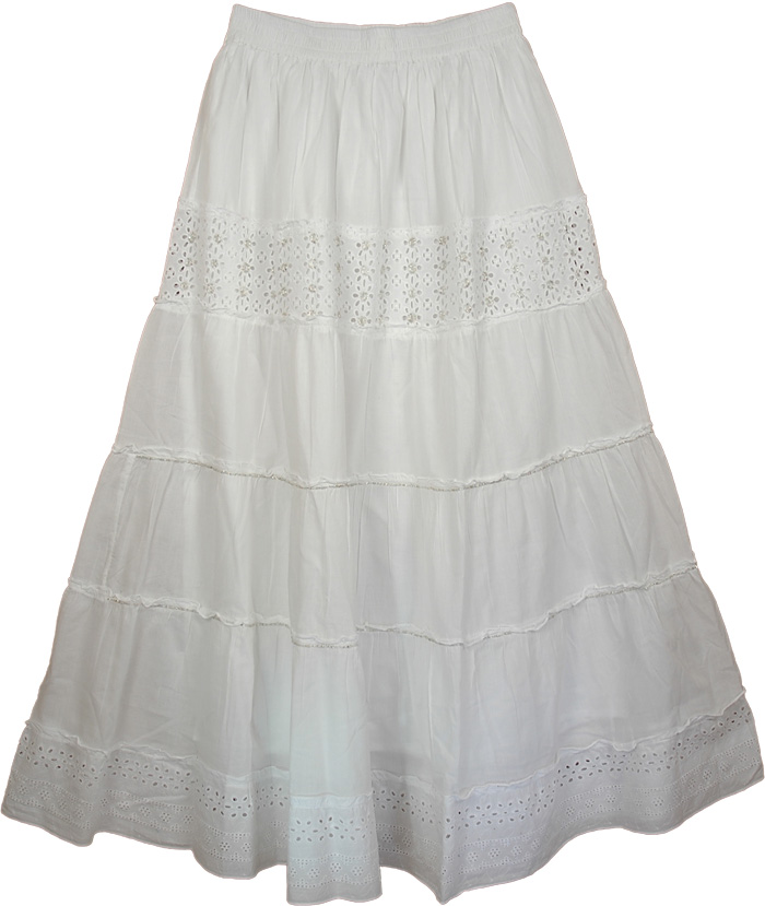 Silver Beads While Long Skirt | White-Skirts
