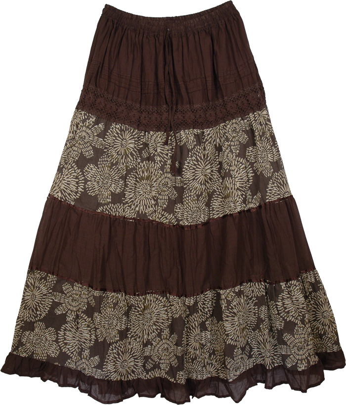 Rock Brown Floral Print Skirt
