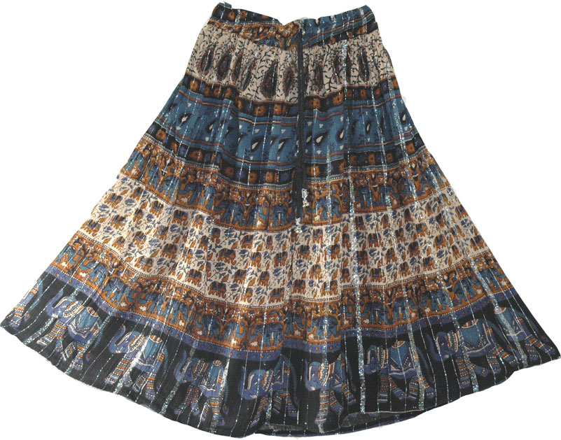 Bohemian Gypsy Ethnic Printed Blue Short Skirt