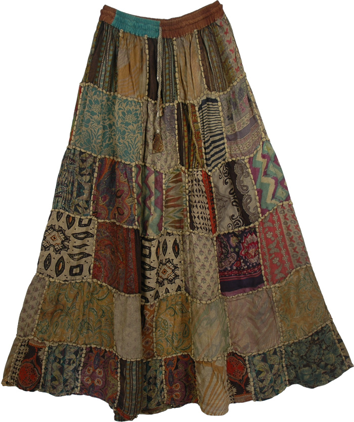 Gypsy Panel Boho Skirt | Brown | patchwork