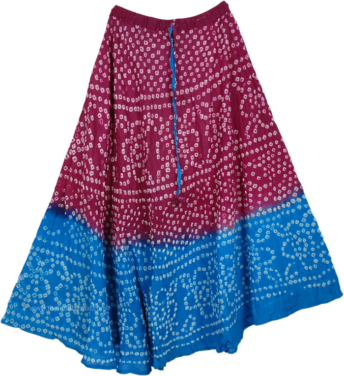 Deep Pink Blue Tie Dye Long Skirt, Purple Cerulean Tie Dye Long Skirt