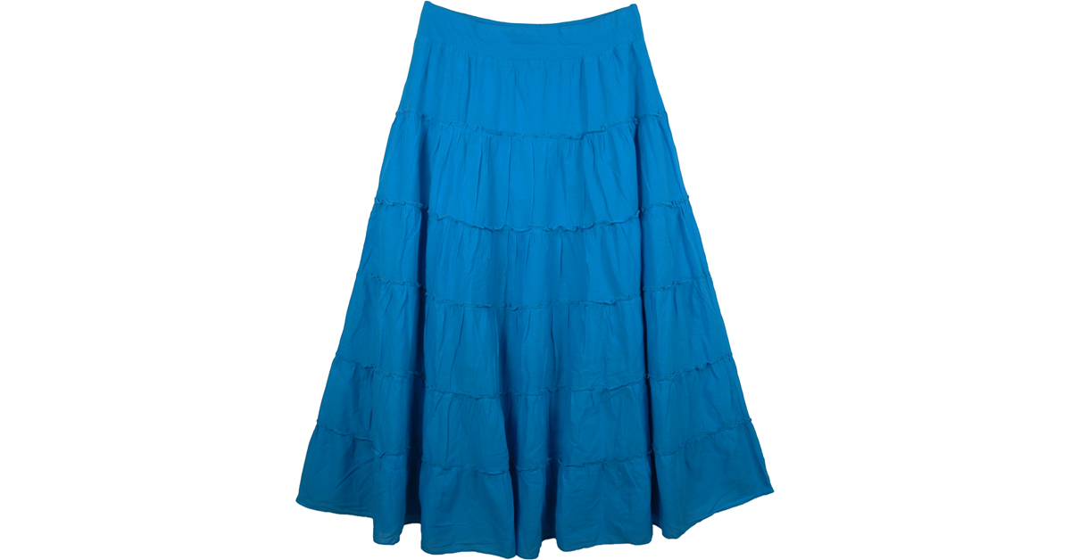 Caribbean Blue Tiered Maxi Skirt | Tiered-Skirt 