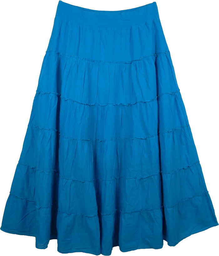 Caribbean Blue Tiered Maxi Skirt | Tiered-Skirt