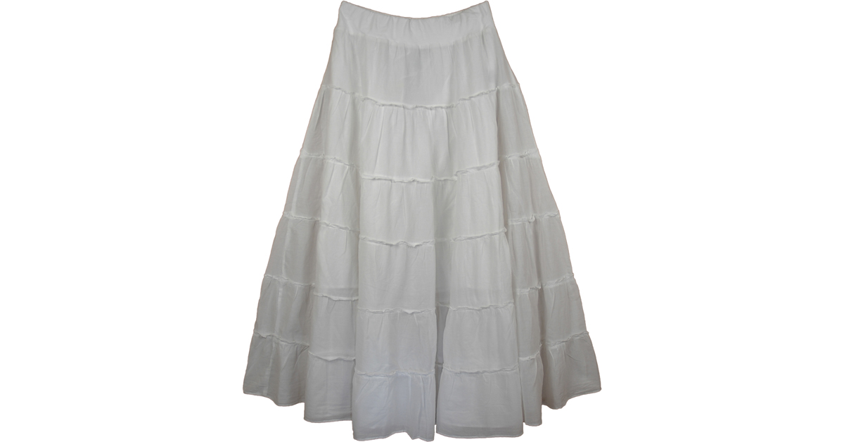 White Sweep Tiered Maxi Skirt | White-Skirts,Tiered-Skirt