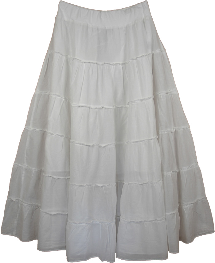 White Sweep Tiered Maxi Skirt | White-Skirts,Tiered-Skirt