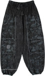 Mudstone Mixed Patchwork Harem Pants with Drawstring Elastic Waist