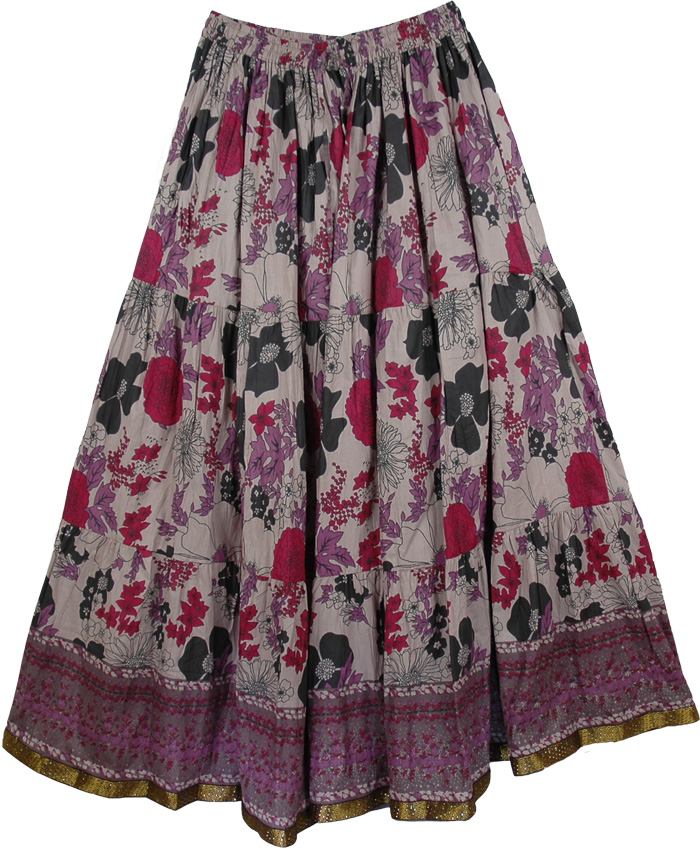 Dusty Nite Floral Cotton Print Long Skirt