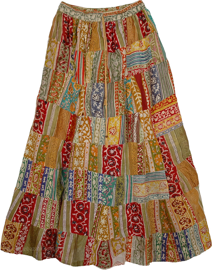 Earthen Patchwork Long Skirt