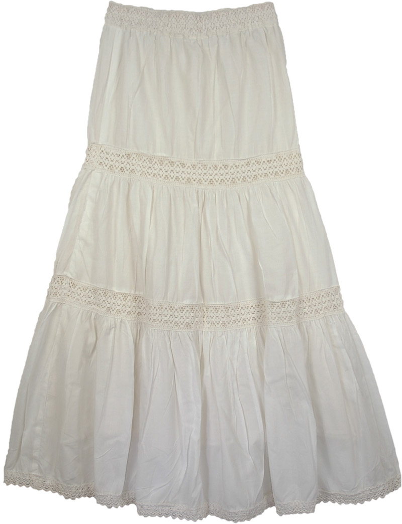 Petite XS Crochet White Summer Cotton Long Skirt