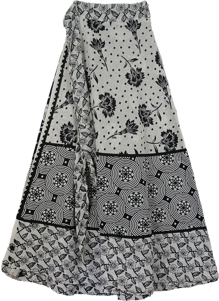 Black White Dual Wrap Long Skirt