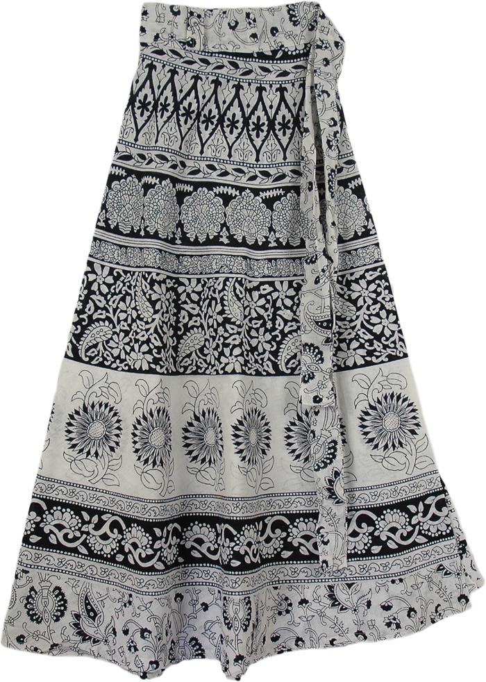 Bloom Black White Wrap Long Skirt