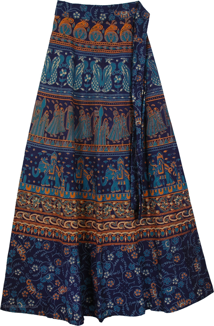 Chathams Blue Ethnic Wrap Long Skirt | Wrap-Around-Skirt