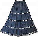 Navy Blue Sequined Long Skirt