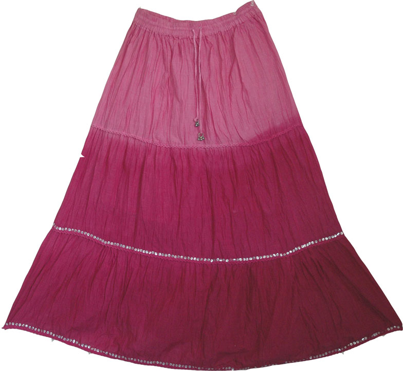 Pink Cotton Sequin Long Skirt 