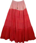 Ombre Red Tiered Long Cotton Lined Skirt [3423]