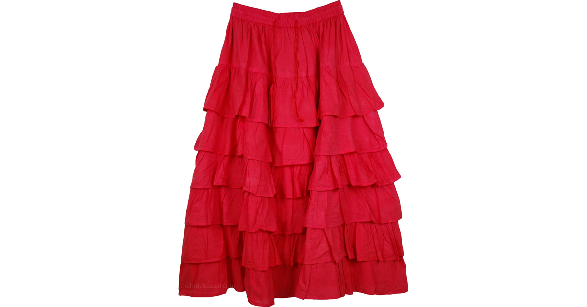 Sale:$12.99 Torch Red Layered Skirt | Clearance | Tiered-Skirt,Red ...