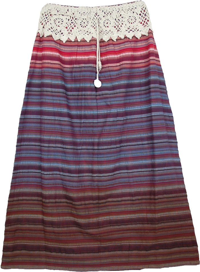 Crochet Cotton Stripes Skirt, Cotton Charm Striped Long Skirt