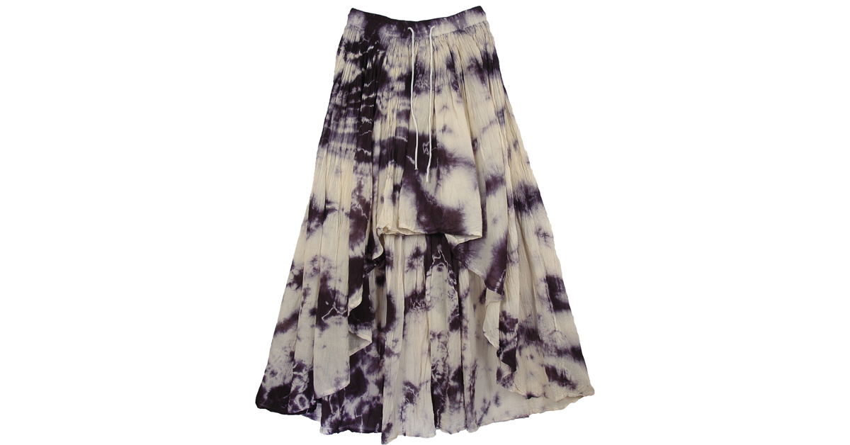 Sale:$18.99 Cream Purple High Low Skirt | Tie-Dye, High-Low, Sale|18.99|