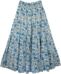 Hydrangea Blue Cotton Long Summer Skirt