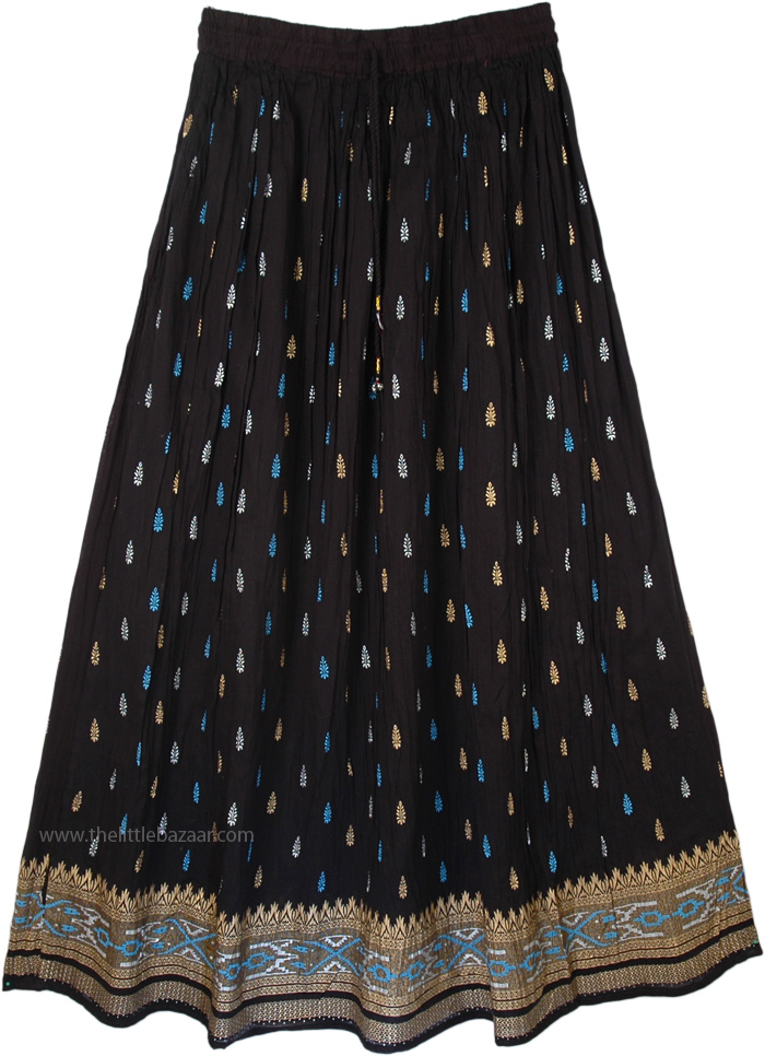 Royal Blue Block Print Black Skirt