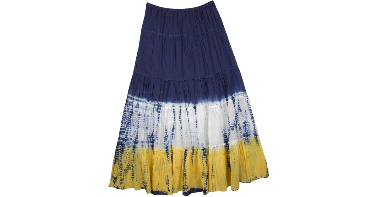 Sale:$26.99 Charades Casual Long Skirt | Yellow | Tiered-Skirt, Tie-Dye ...