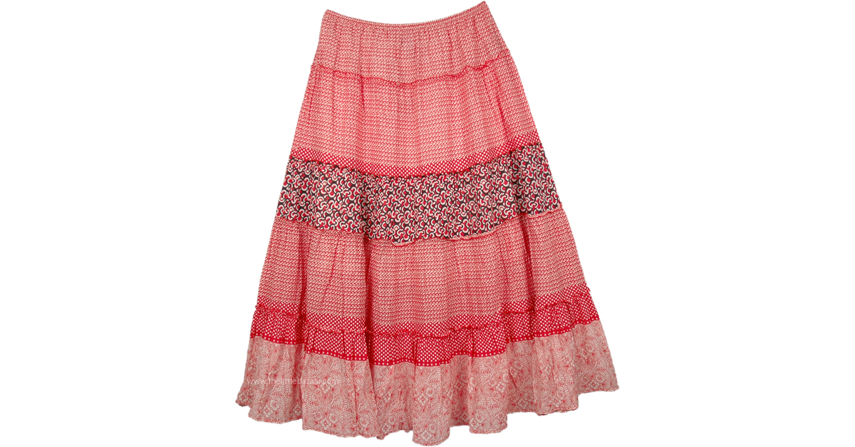 El Savador Tiered Maxi Skirt | Red | XL-Plus, Printed