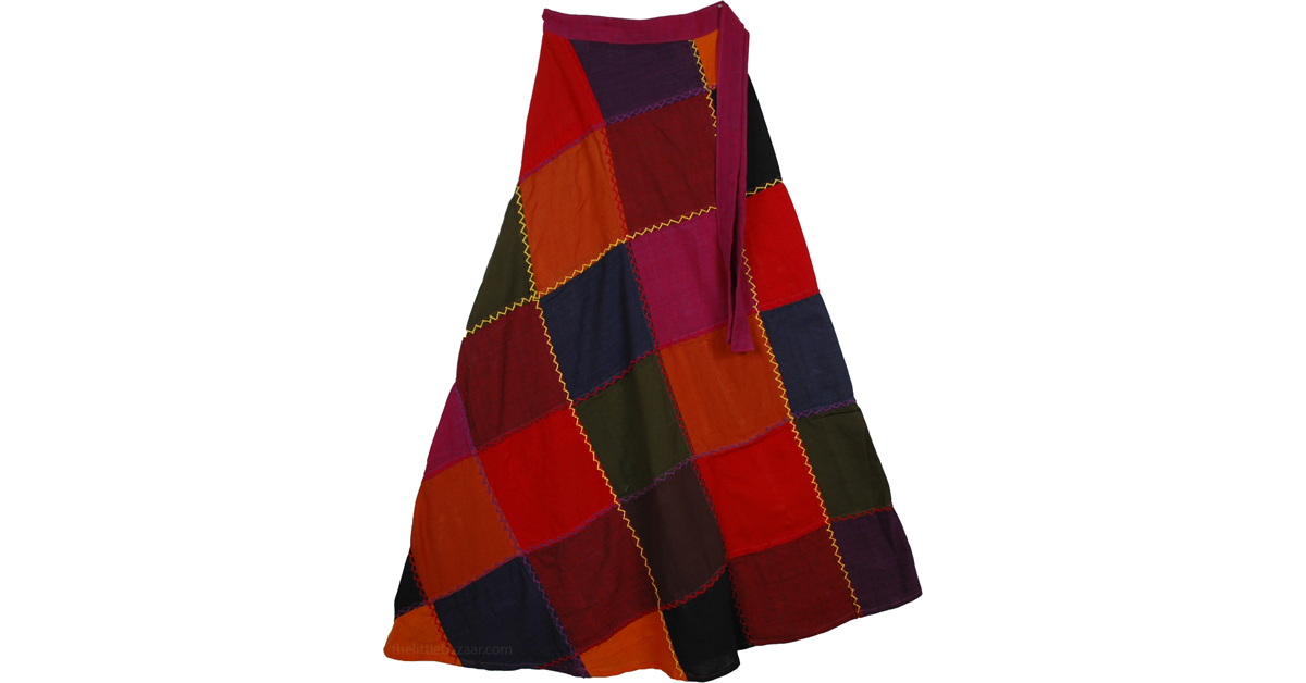 Country Quilted Patchwork Wrap Around Skirt Multicoloured Wrap