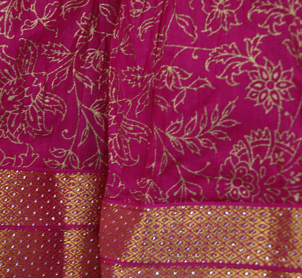 Royal Magenta Crinkle Cotton Long Skirt with Golden Print