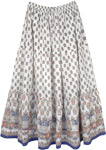 Eastern Art Floral Long White Skirt with Blue Hem Border