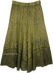 Stonewashed Limed Oak Western Skirt with Embroidery