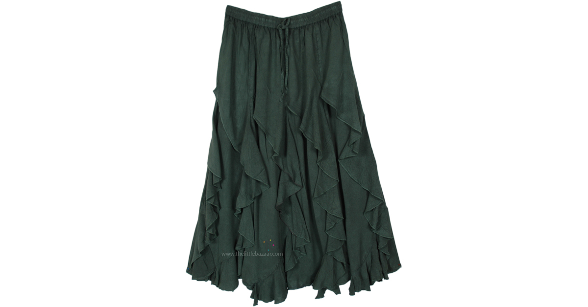 Forest Fairy Green Curved Tier Frill Skirt | Green