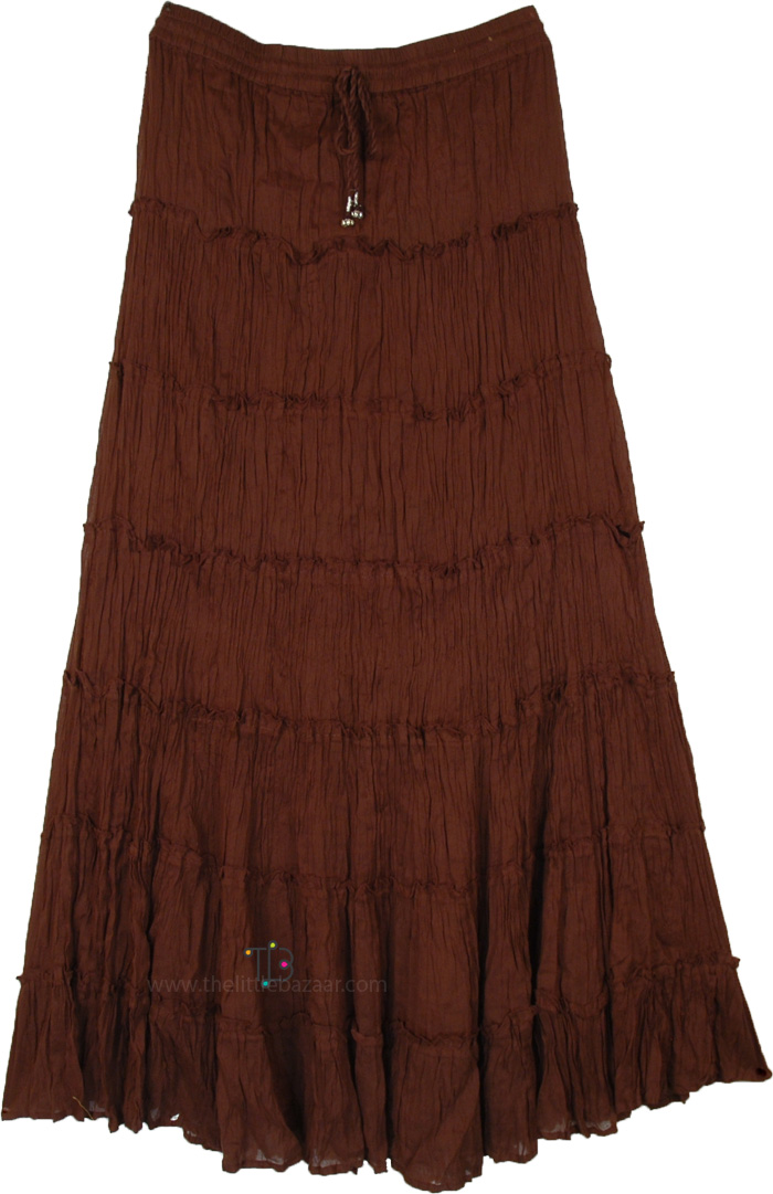 Dark Choco Seven Tier Fit and Flare Cotton Skirt