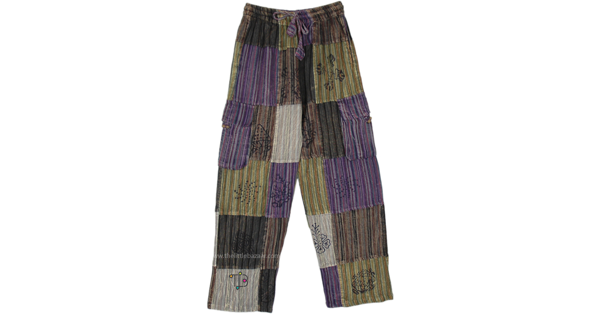 Purple Calm Patchwork Hippie Lounge Pants | Purple | Split