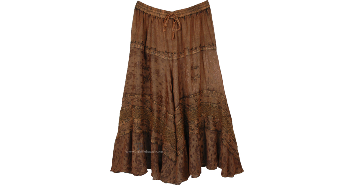 【MARRON EDITION】Lace Long Skirt ★韓国商品★ Earthy Charm Textured Brown Skirt | Brown | XL-Plus, Misses