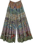 Black Red Floral Panel Pants Long with Flare [3689]
