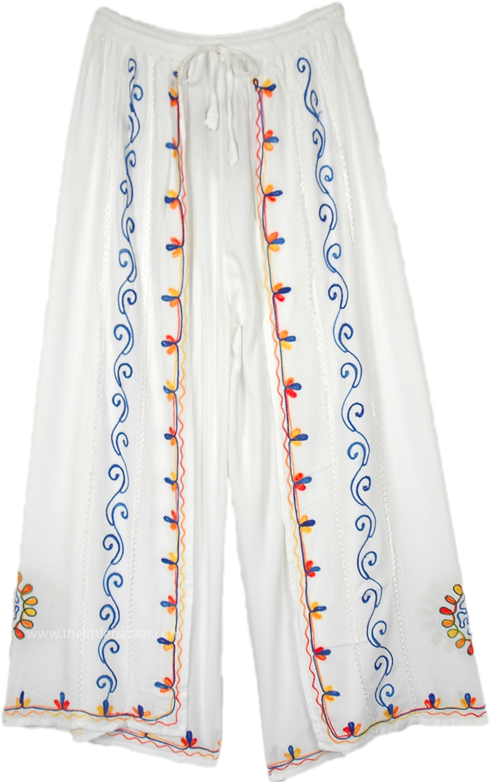 Milk White Overlap Front Slit Bohemian Pants