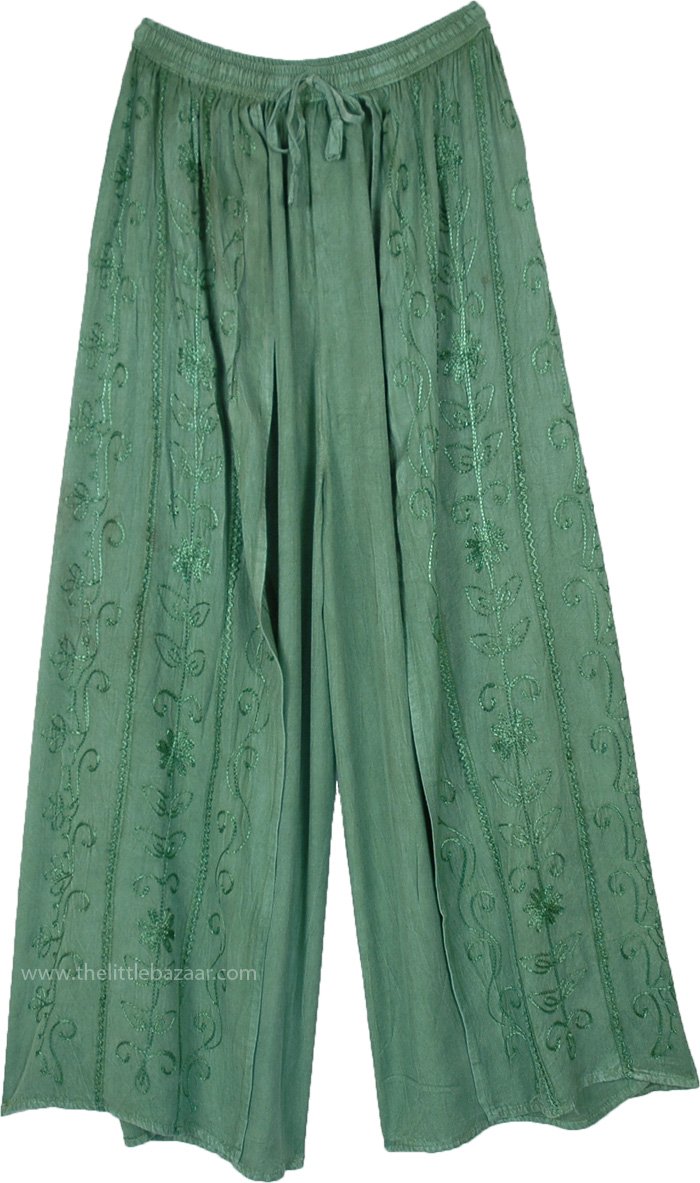 Bohemian Lime Overlap Front Slit Pants